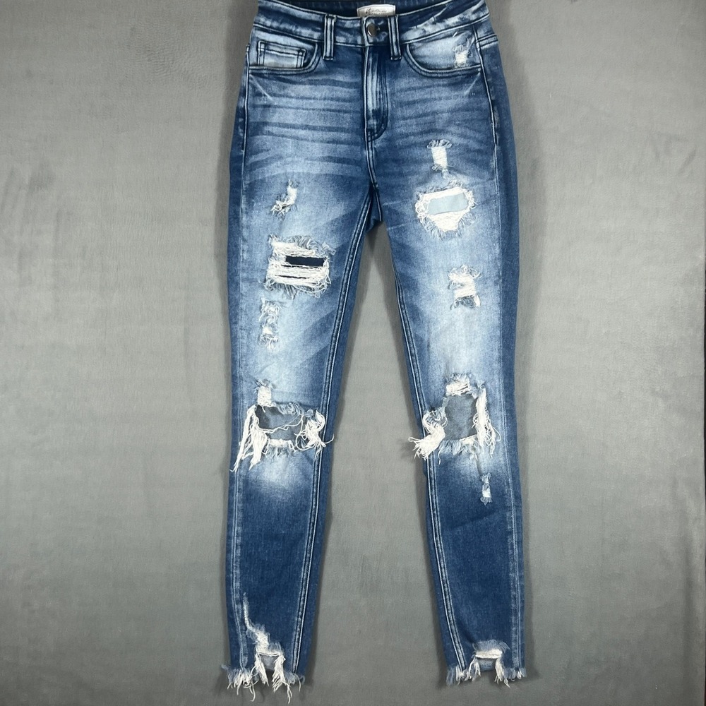 KanCan Womens Skinny Jeans 25 Blue Distressed Ripped Frayed Hem VBK1672AT